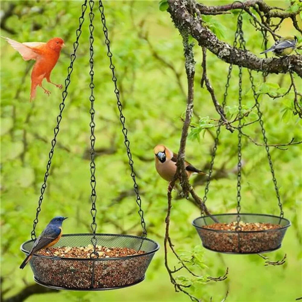 2 Pack Hanging Bird Feeder for Garden Yard Outside - Metal Mesh Platform Tray